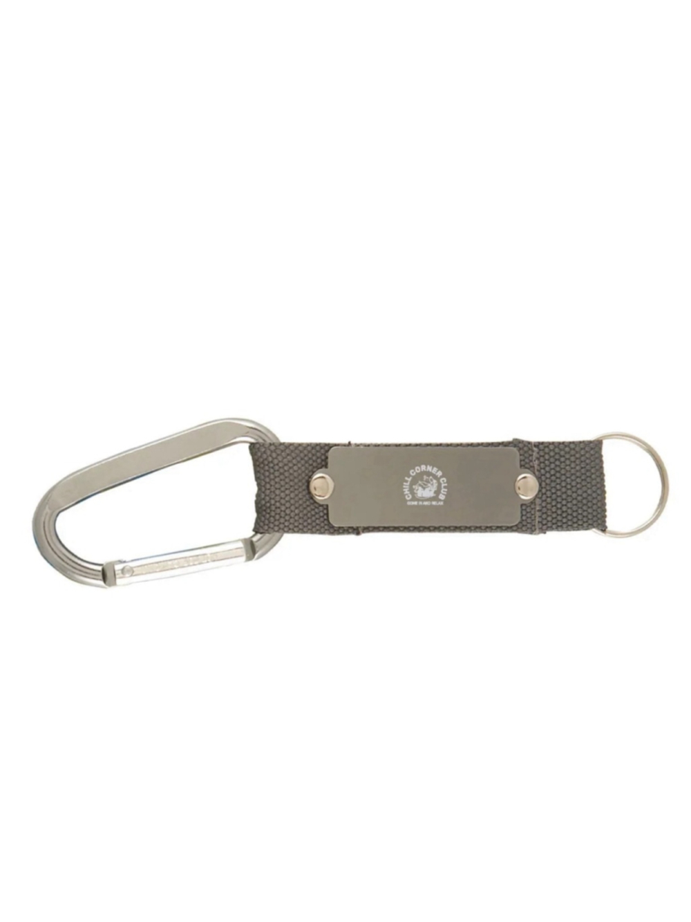 Chill Corner Club CCC Carabiner Keychain Silver Grey Nylon Webbing Key Ring EDC